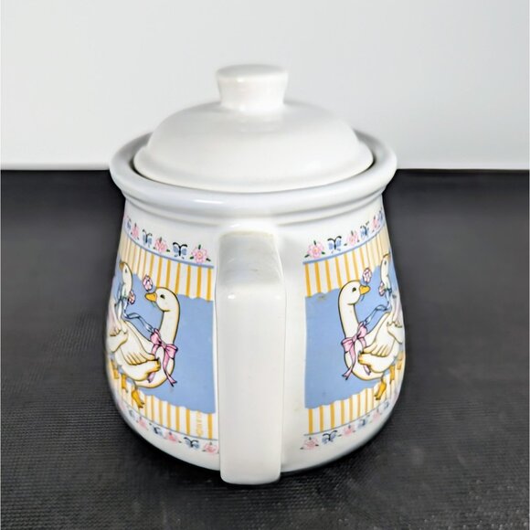 Ribbon Geese B&D Tea Pot Lid Farmhouse Country Animals Yellow Stripes Floral - Picture 4 of 6